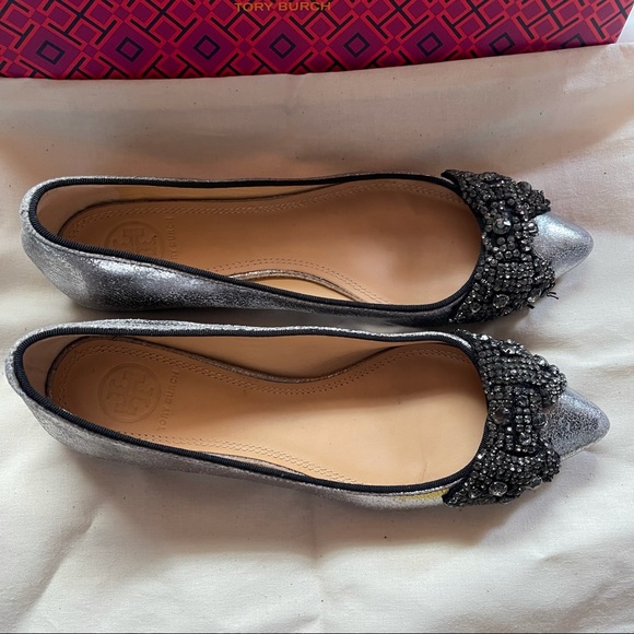 TORY BURCH ‘Vanessa’ Embellished Crystal Bow Flat 5.5 - Picture 2 of 13